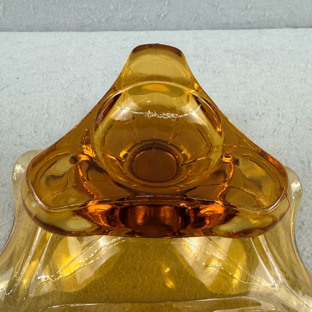 Viking Glass 7107 Amber Ruffled Hand Made Three Footed Compote Bowl MCM - Picture 4 of 7